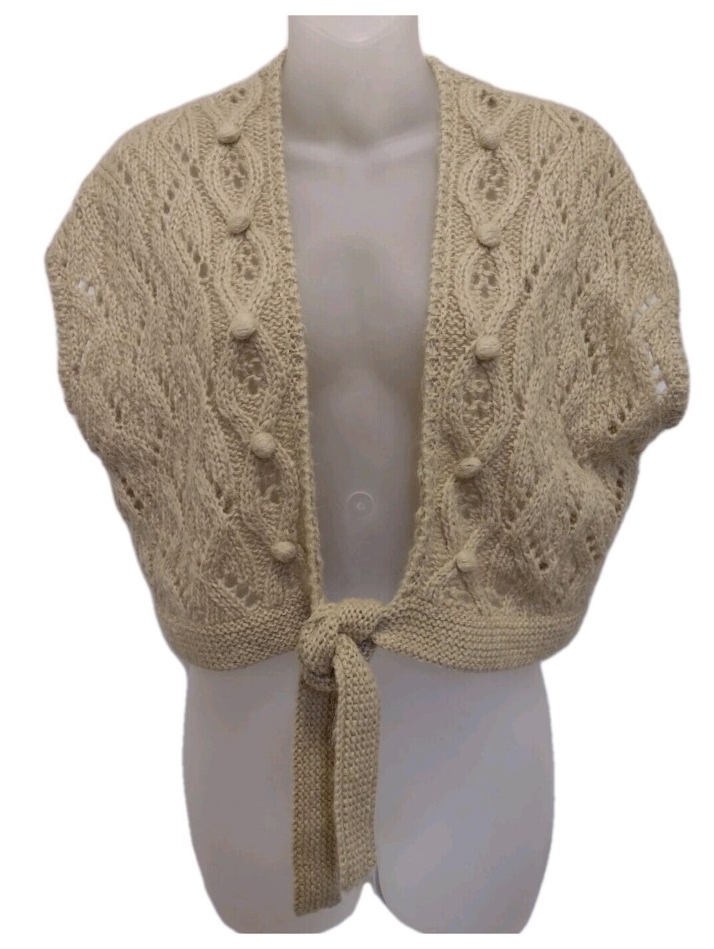 Mohair Alpaca Blend Tie Front Shrug Cardigan Cropped Cottagecore Boho Cozy L